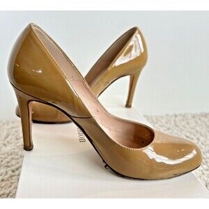LK Bennett US 6 EU36 Shilo Taupe Patent Leather Round Toe Pumps Classic Designer